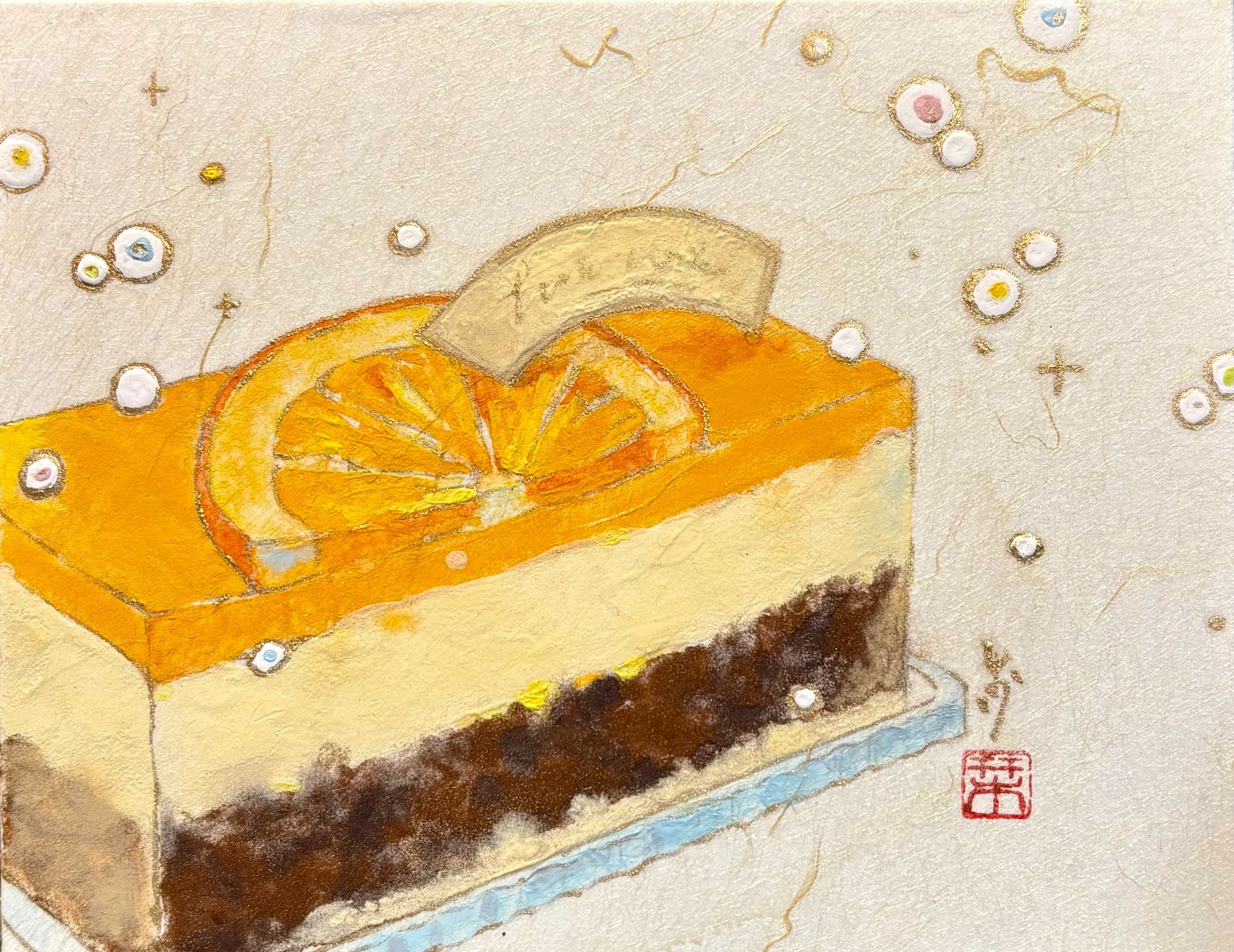 「オレンジケーキにかすみ草」