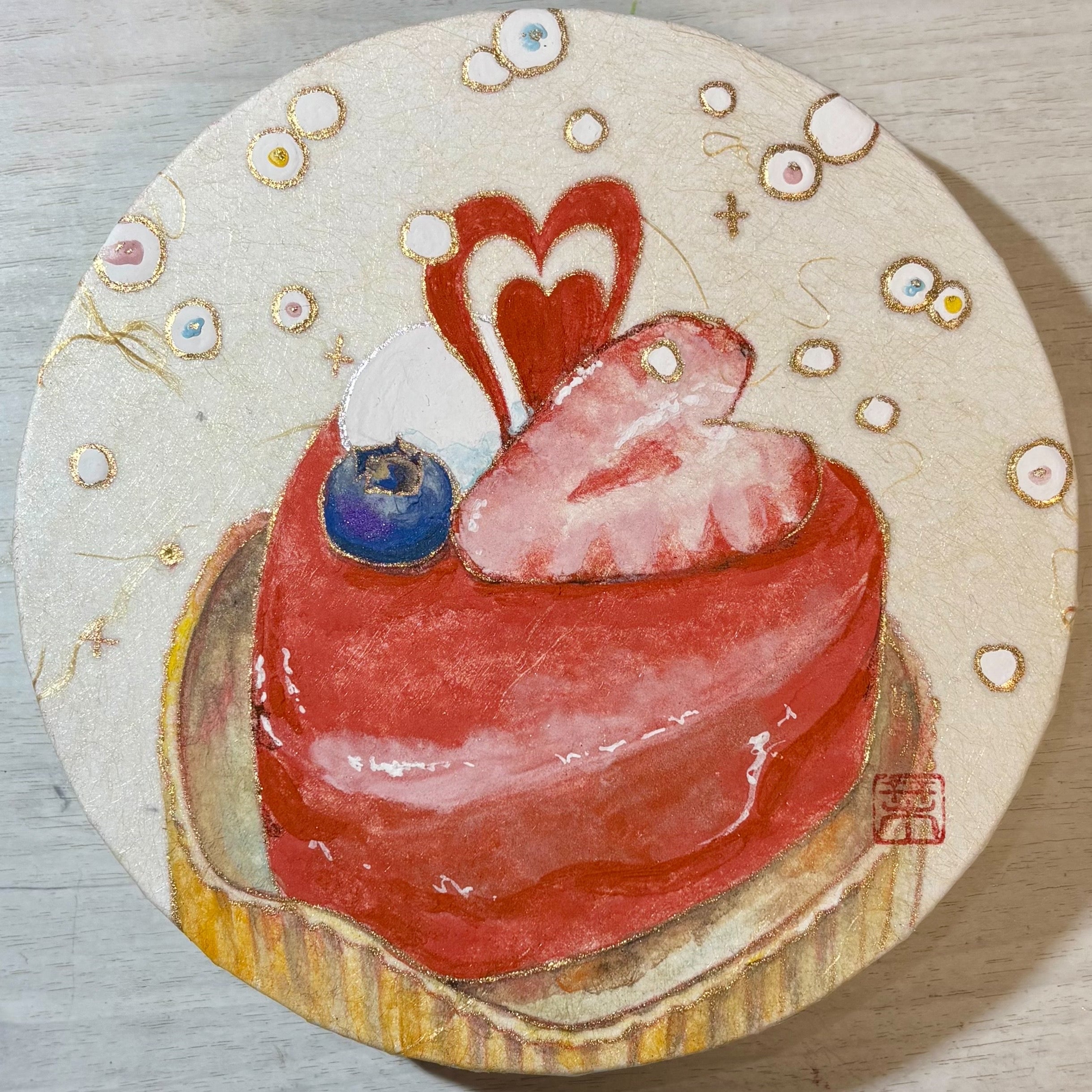 「ムースケーキにかすみ草」